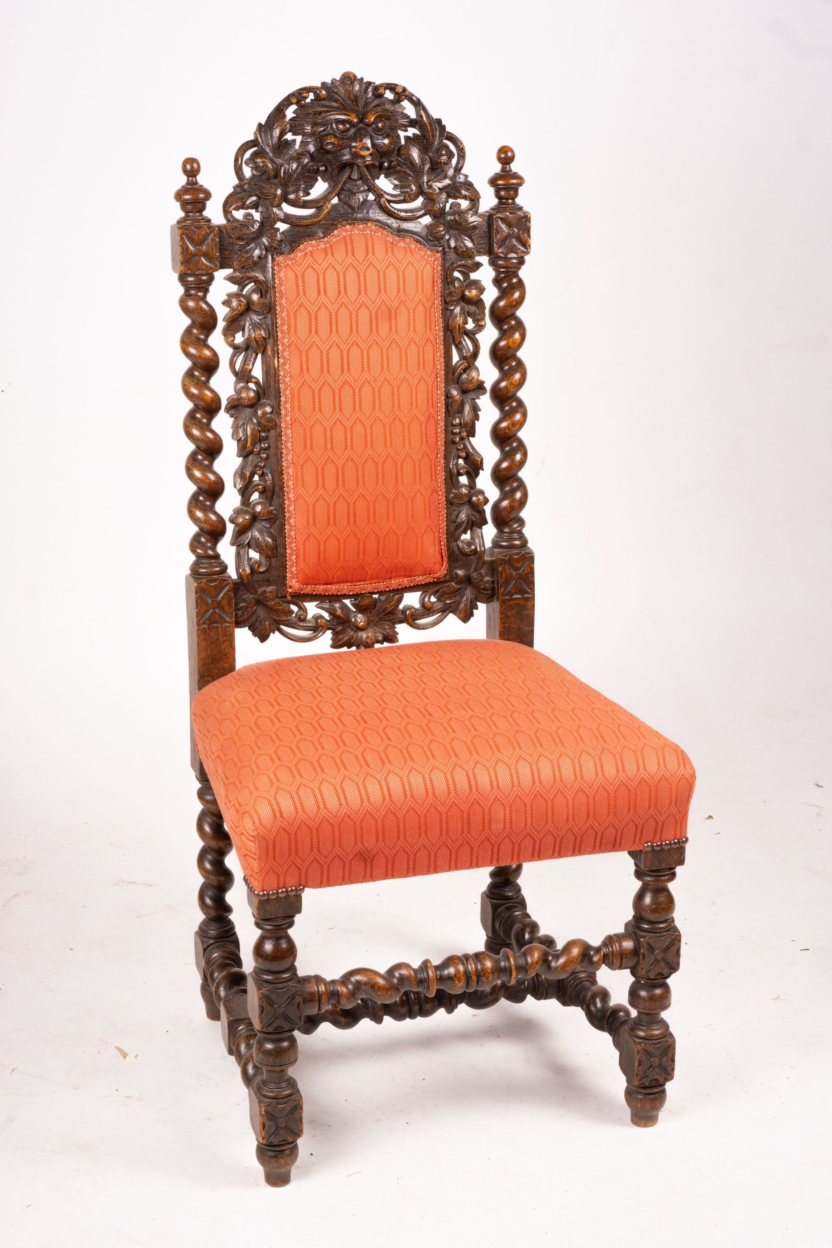 A set of four late 19th century Flemish oak barley twist dining chairs